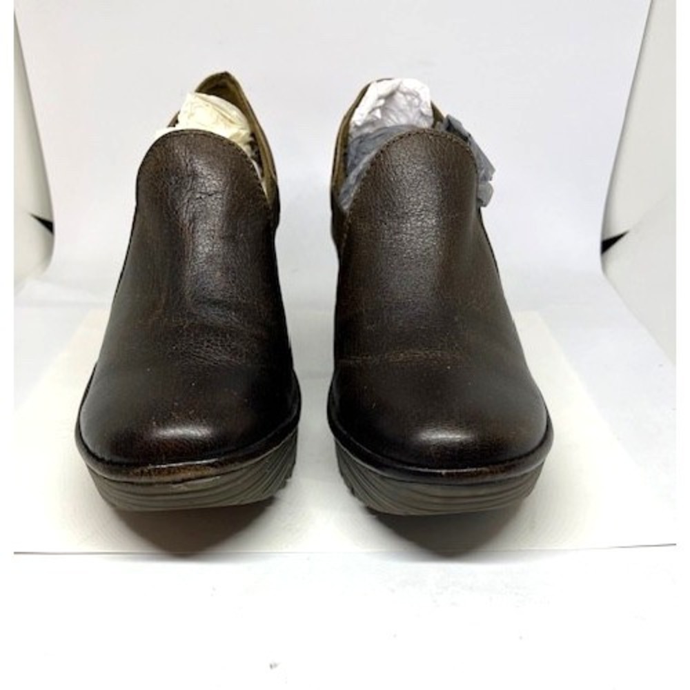 NWOB FLY LONDON Yua BROWN Leather Chunky Platform Wedges Shoes Sz 38 -US 7-7.5